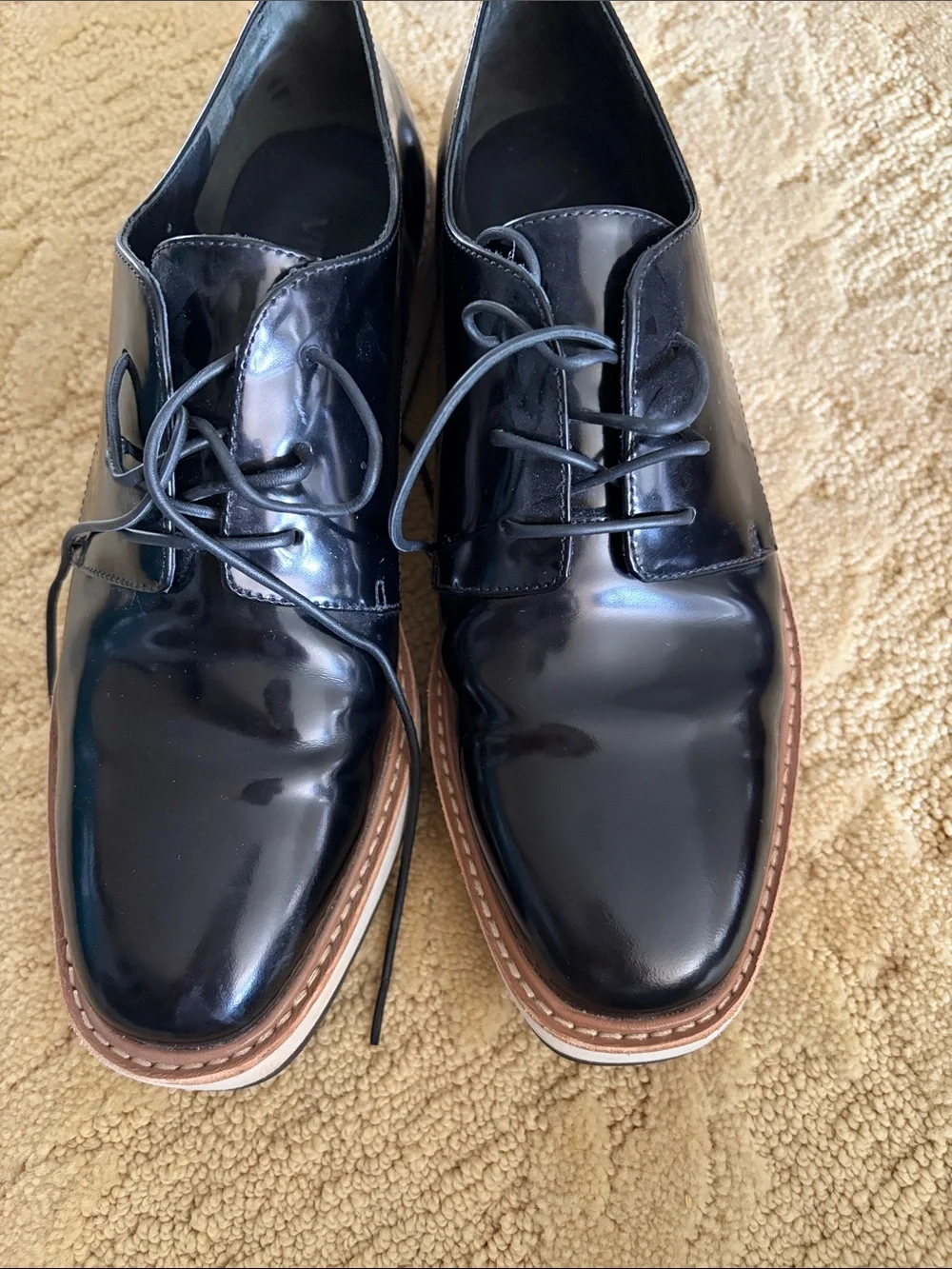Vince Black Patent Leather Derby with White Platform